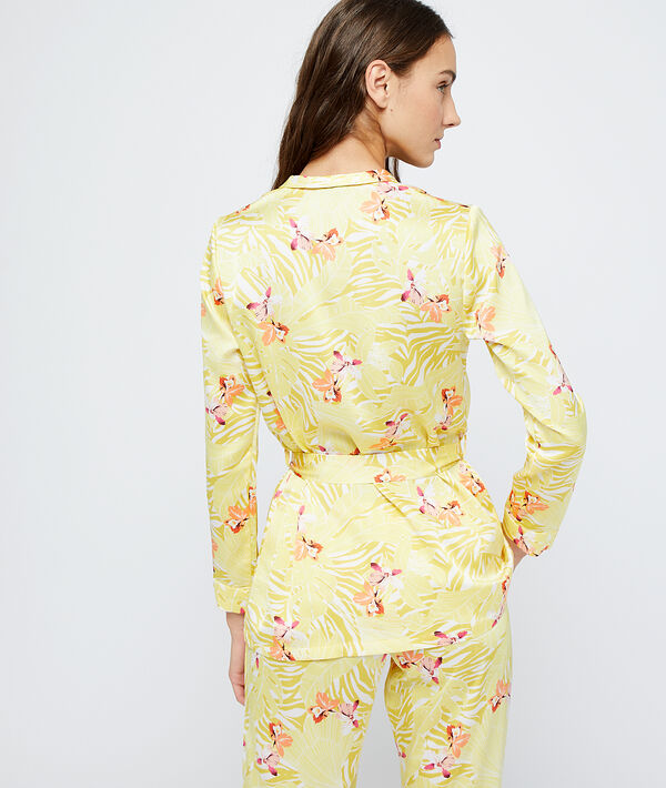 Seidig schimmerndes Pyjamaoberteil mit Gürtel aus recyceltem Polyester Seidig schimmerndes Pyjamaoberteil mit Gürtel aus recyceltem Polyester;${refinementColor}