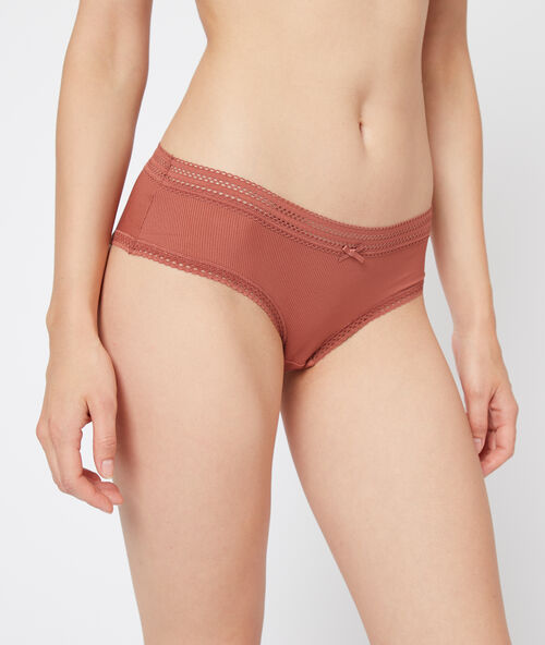 Hipster aus mikrofaser mit spitzens&auml;umen henna.