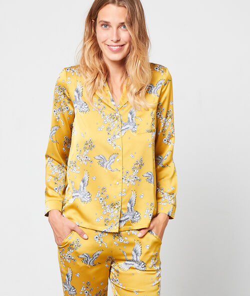 Chemise de pyjama imprim&eacute; oiseaux anis.