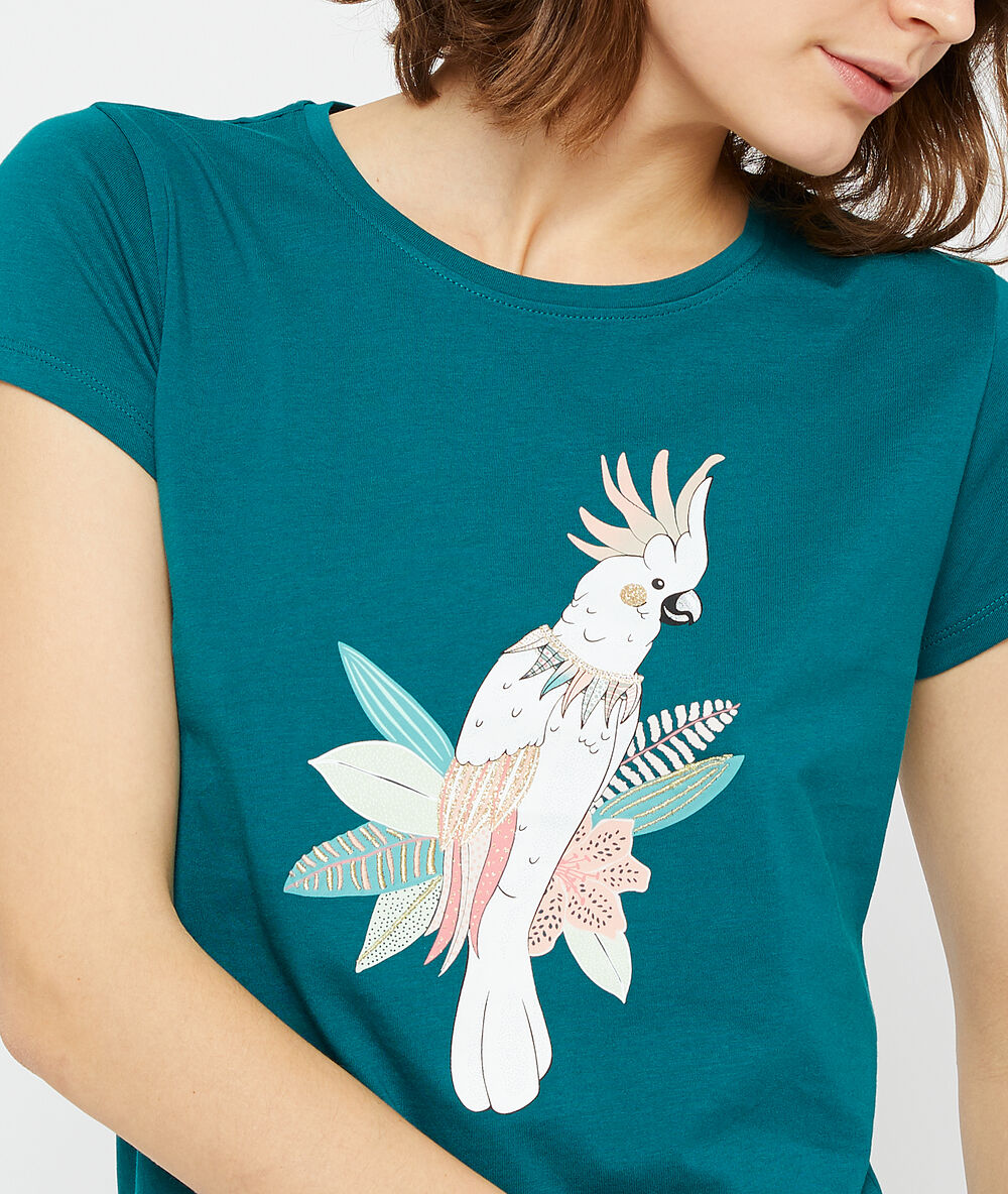 T-shirt aus bio-baumwolle mit papagei-print grün.