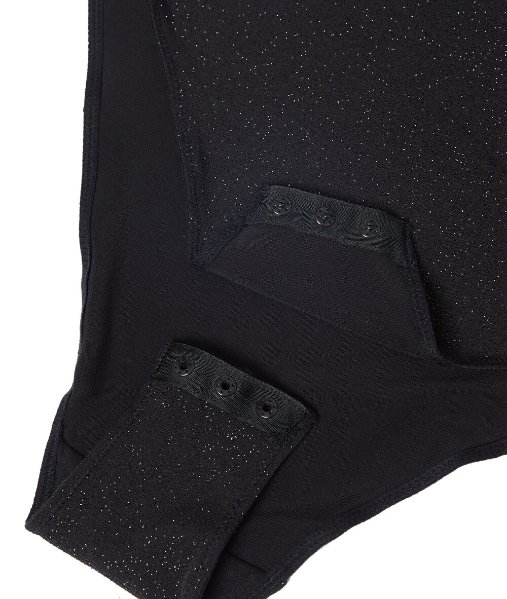 Body brillant en microfibre à dos échancré noir.