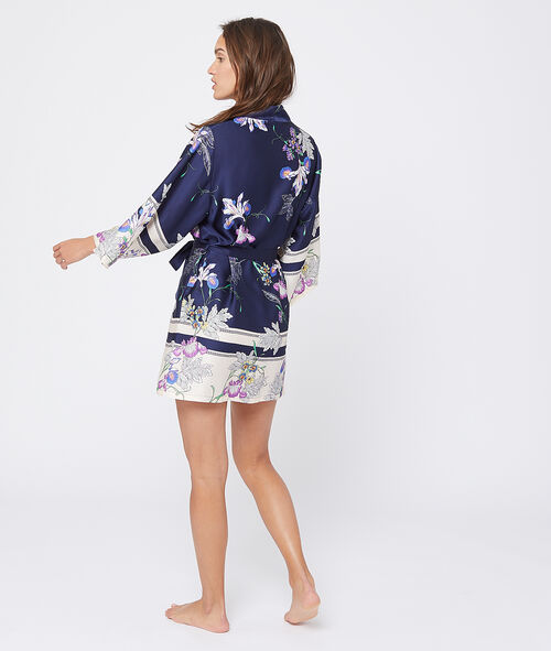 Seidig schimmernder Kimono mit floralem Print Seidig schimmernder Kimono mit floralem Print