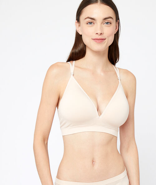 Soutien-gorge sans armatures, dos crois&eacute; rose poudre.