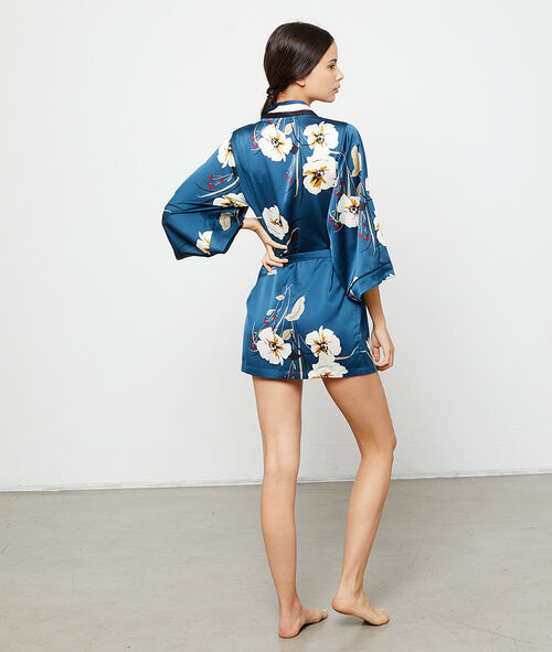Kimono satin imprimé fleuri Kimono satin imprimé fleuri