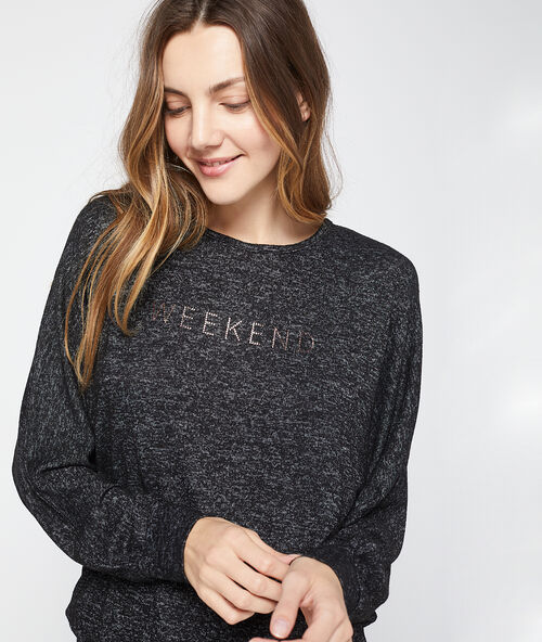 Top fluide chin&eacute; "week-end" gris.