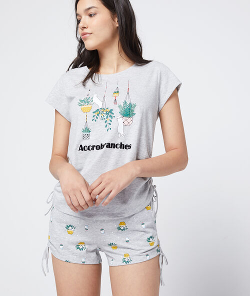 Short imprim&eacute; en coton bio gris.