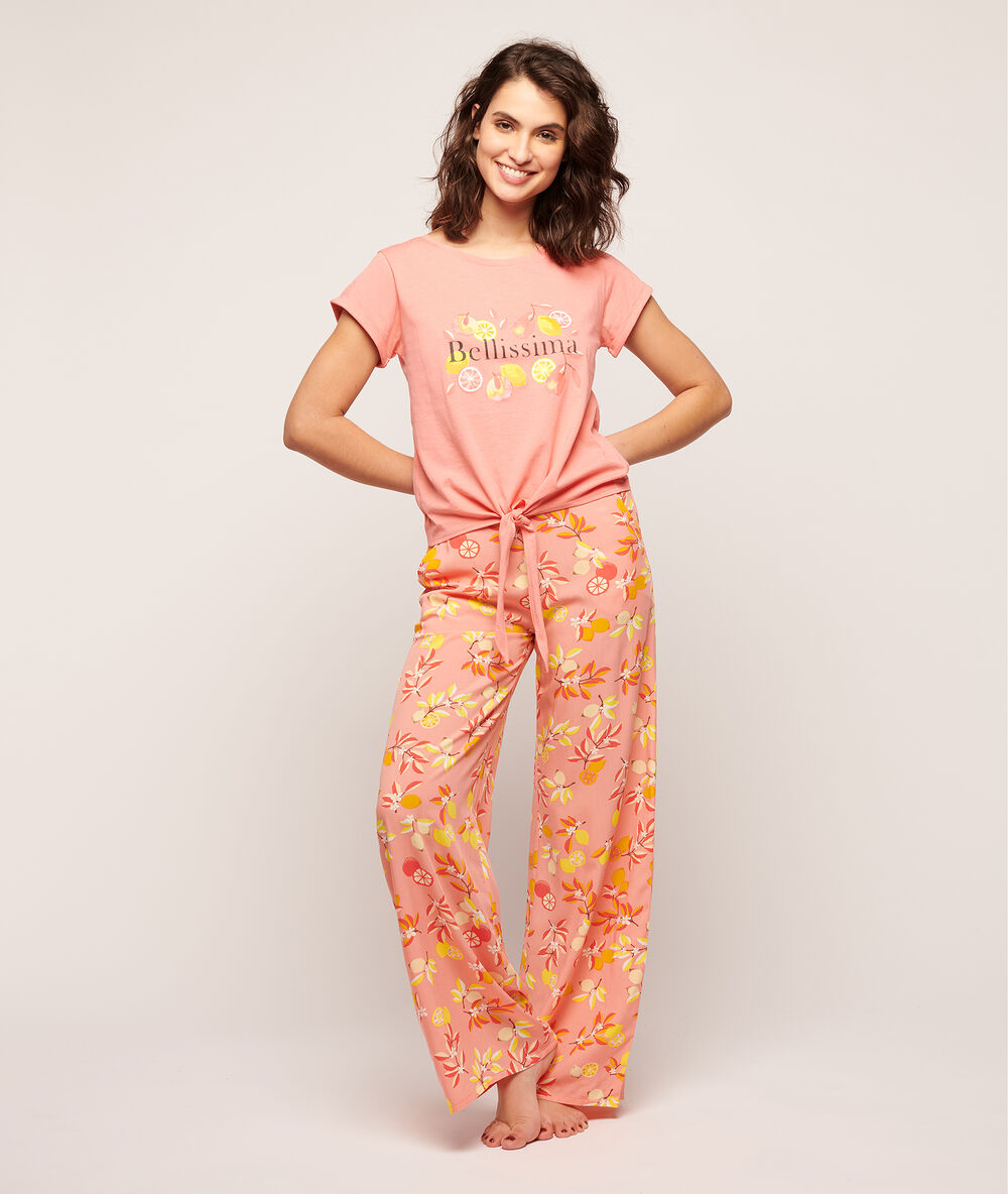 T-shirt zum binden mit print „bellissima“ rosa.
