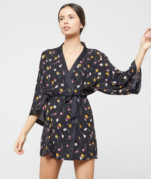 Kimono mit blumen-print schwarz.