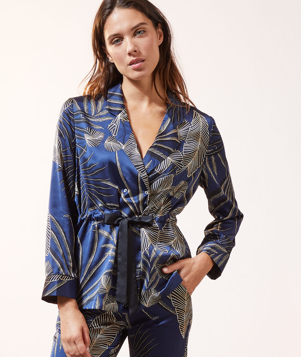 Pyjamahemd mit gürtel marineblau.