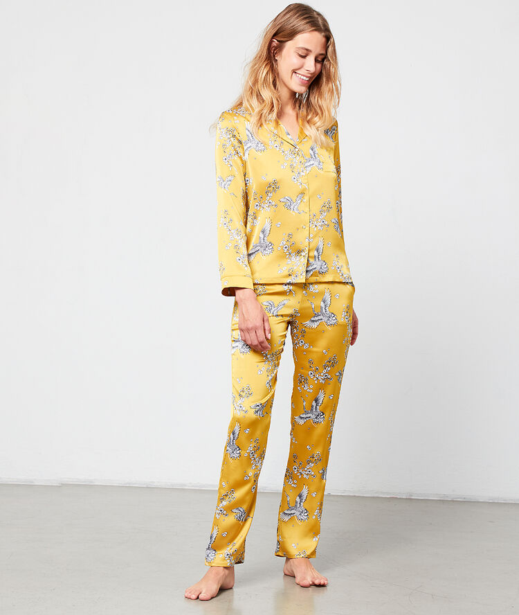 Chemise de pyjama imprimé oiseaux anis.