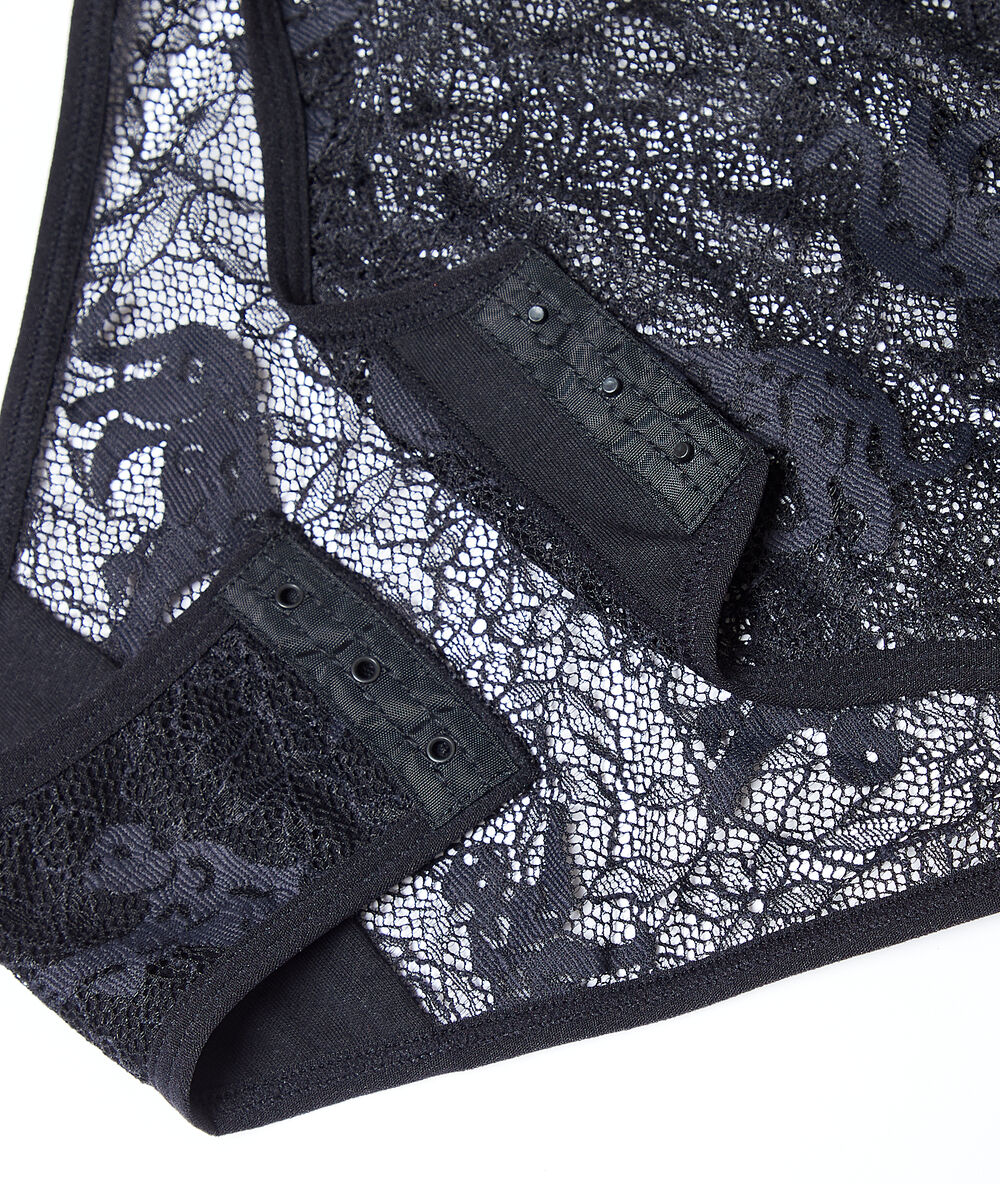 Body aus spitze mit panther-motiven schwarz.