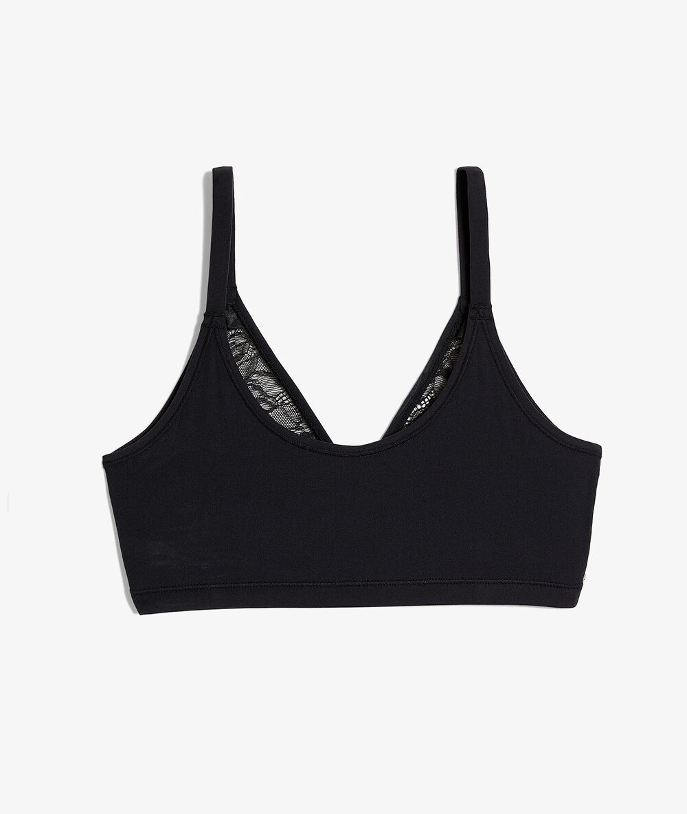 Brassière réversible en dentelle et microfibre extensible noir.