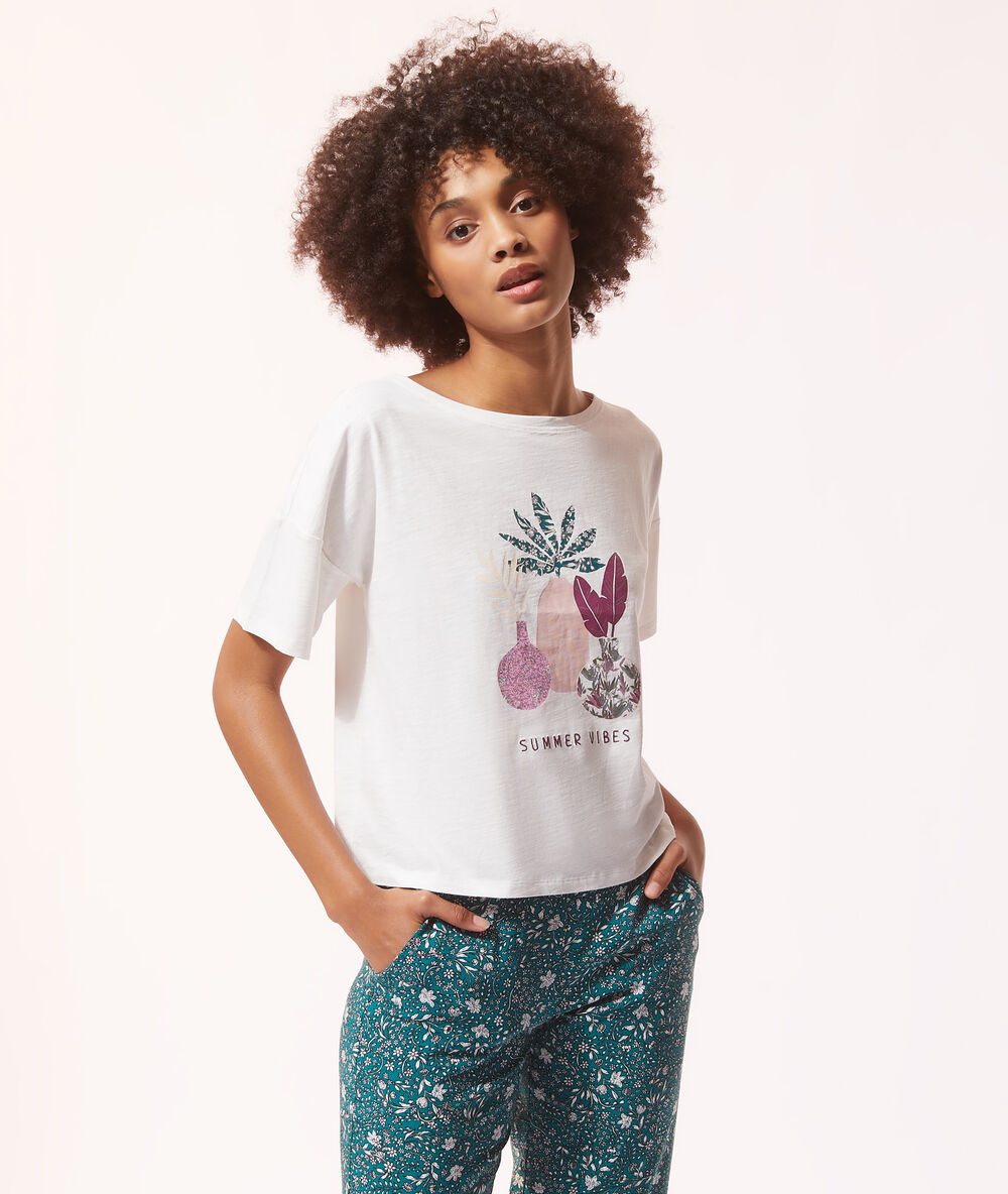 T-shirt mit print ekrü.