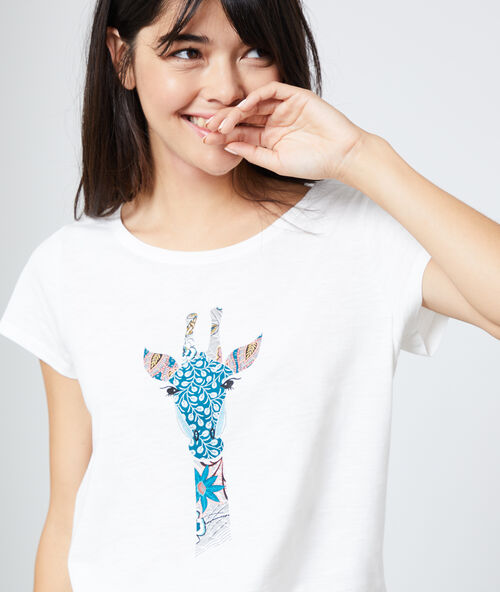 T-shirt aus baumwolle mit giraffen-print ekr&uuml;.