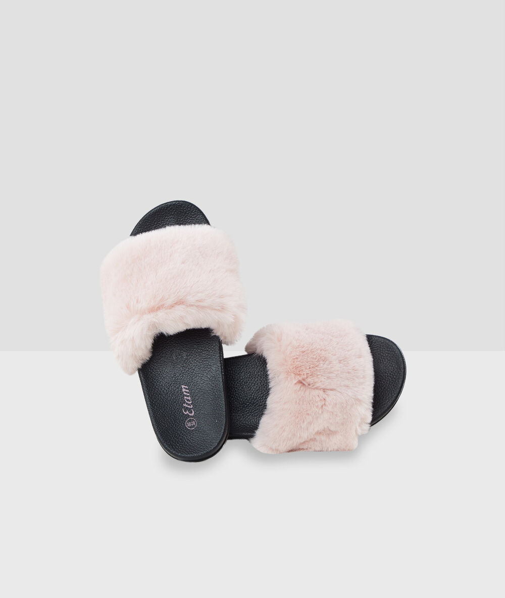 Offene pantoffeln aus kunstpelz rosa.