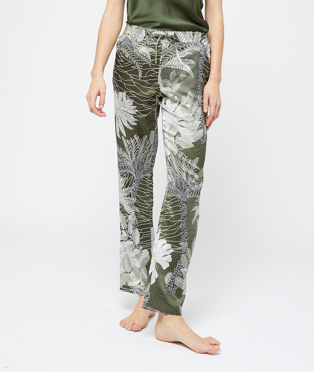 Pantalon satiné imprimé vert.