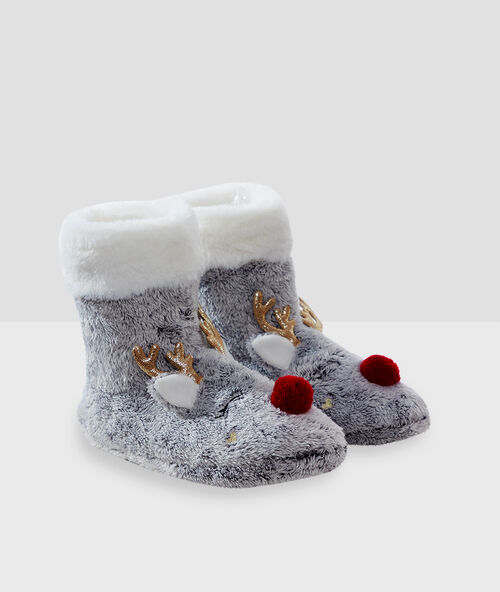 Chaussons bottines animaux gris.