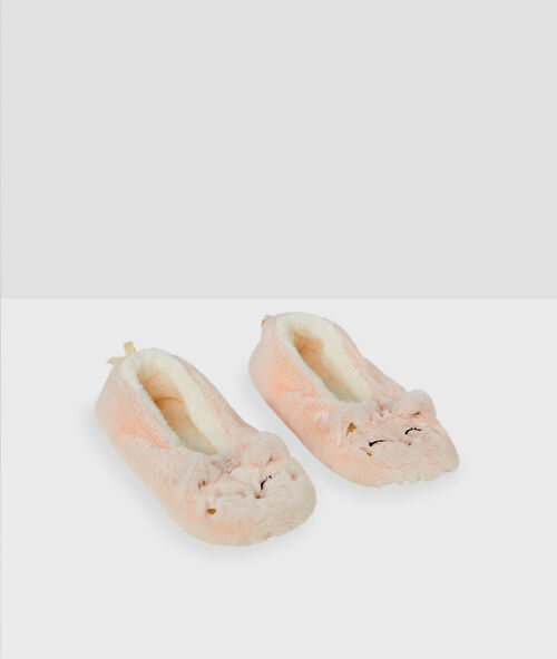 Chaussons fourr&eacute;s &agrave; mini grelot rose.