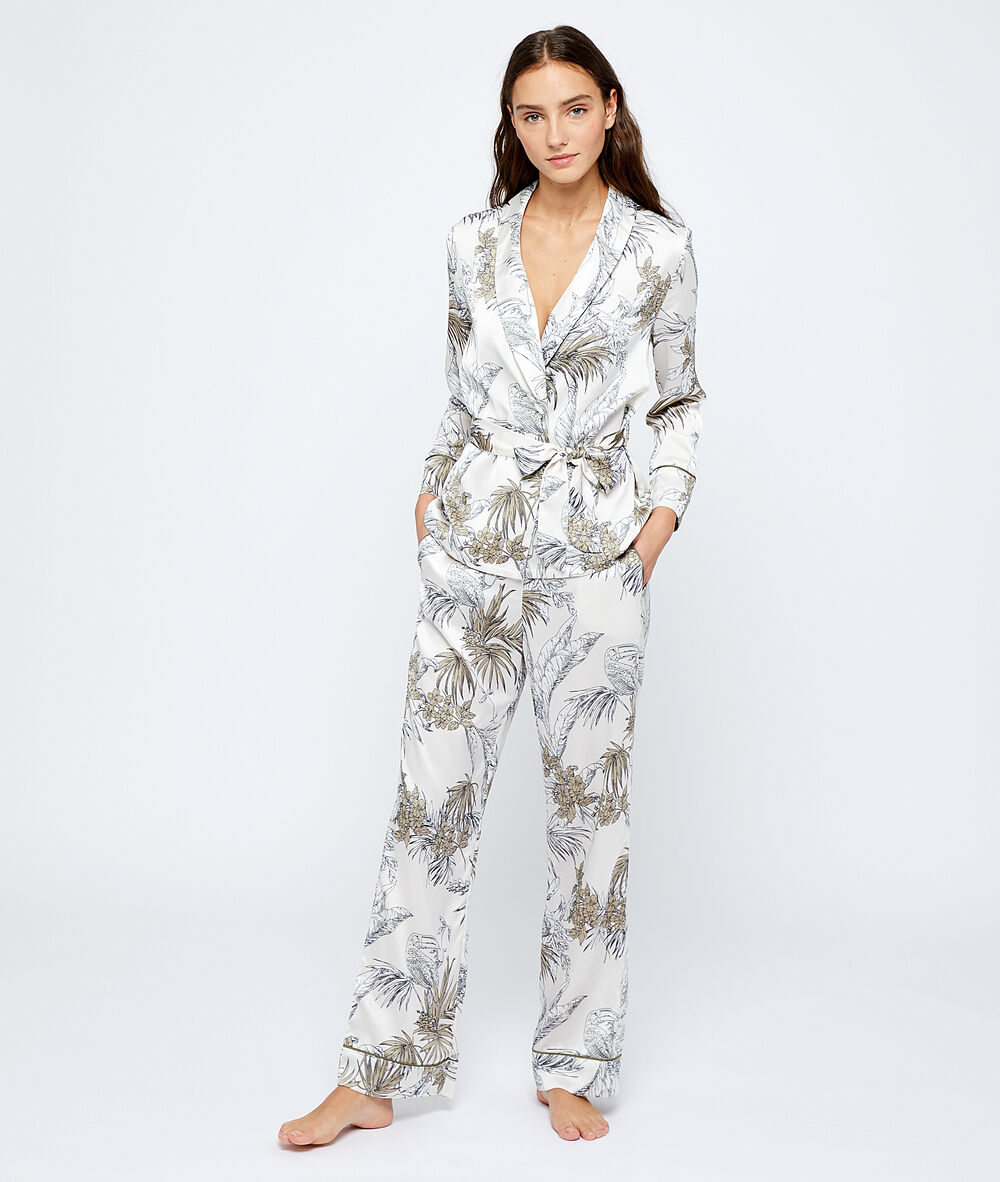 Pantalon imprimé satiné blanc.