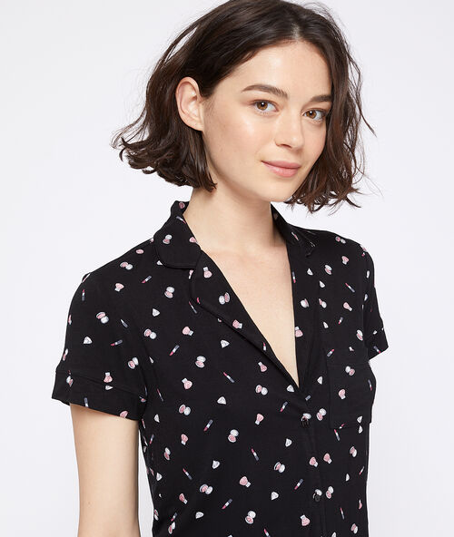 Chemise de pyjama &agrave; manches courtes noir.