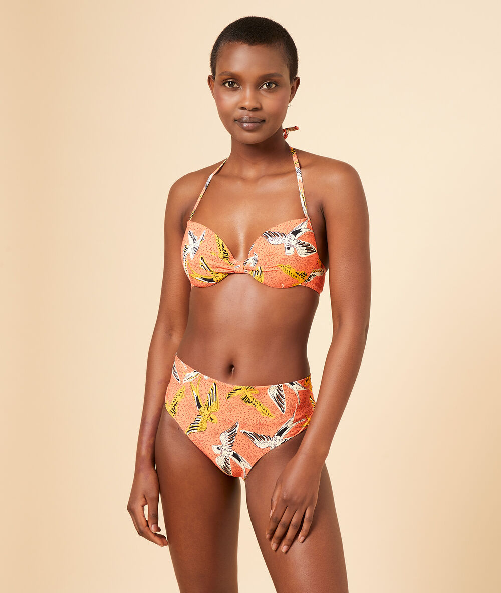 Bikiniunterteil mit hoher taille, in mehreren positionen zu tragen korallenrot.