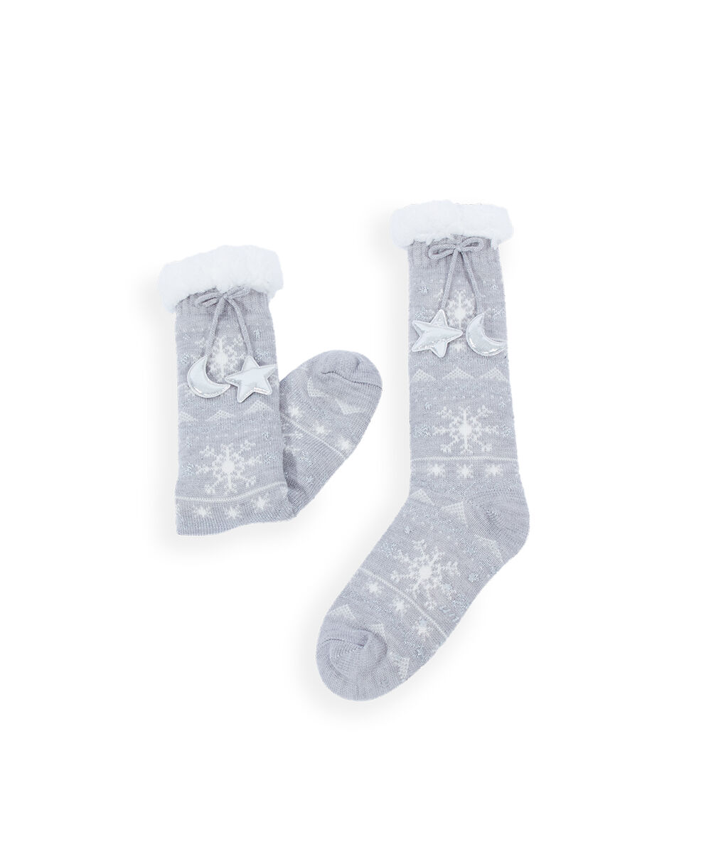 Chaussettes homewear nouées à motifs gris.
