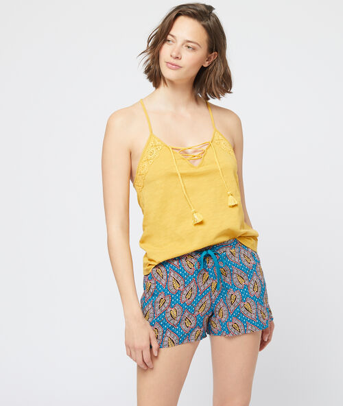 Shorts mit print, zum binden petrolblau.