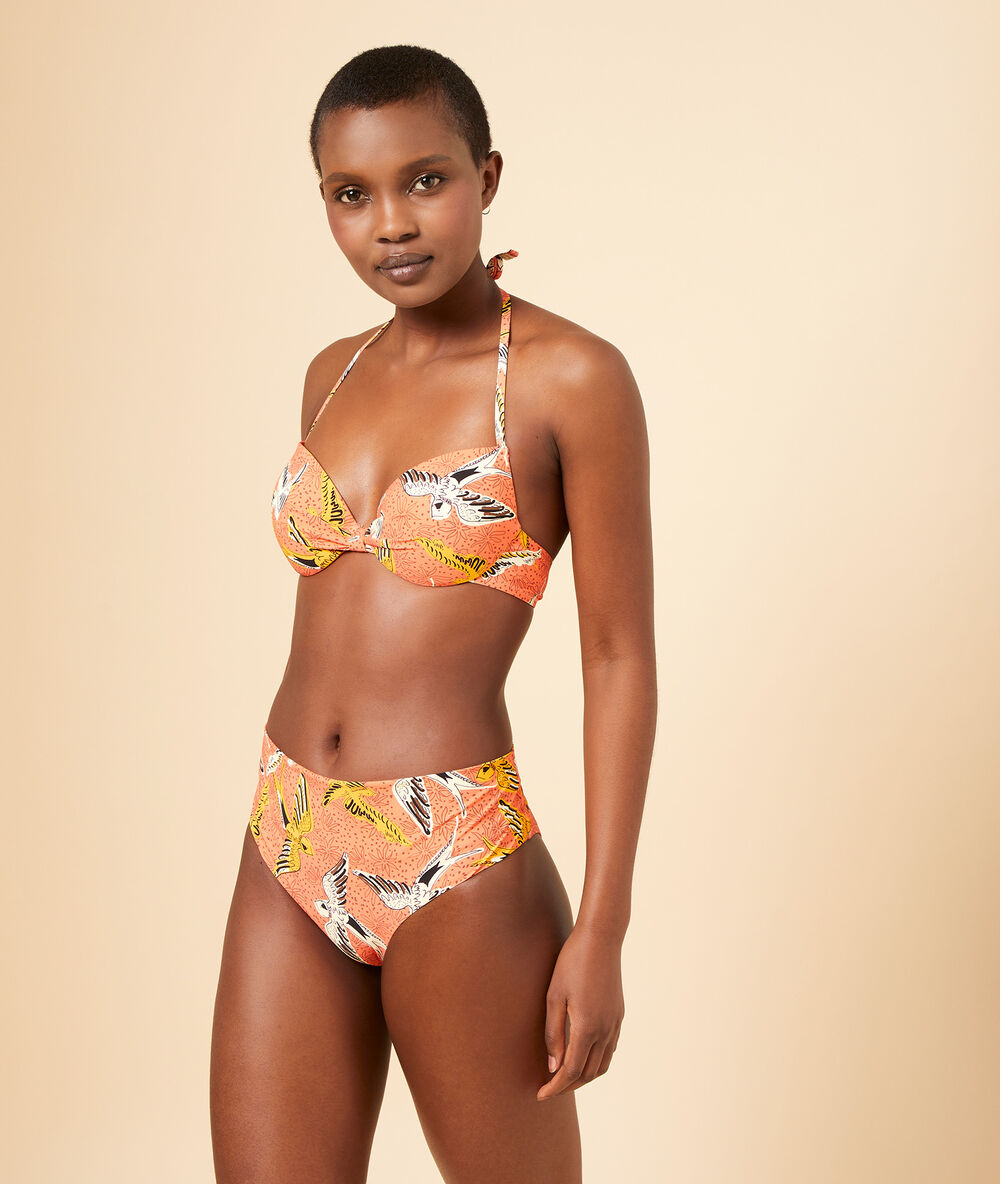 Bikiniunterteil mit hoher taille, in mehreren positionen zu tragen korallenrot.