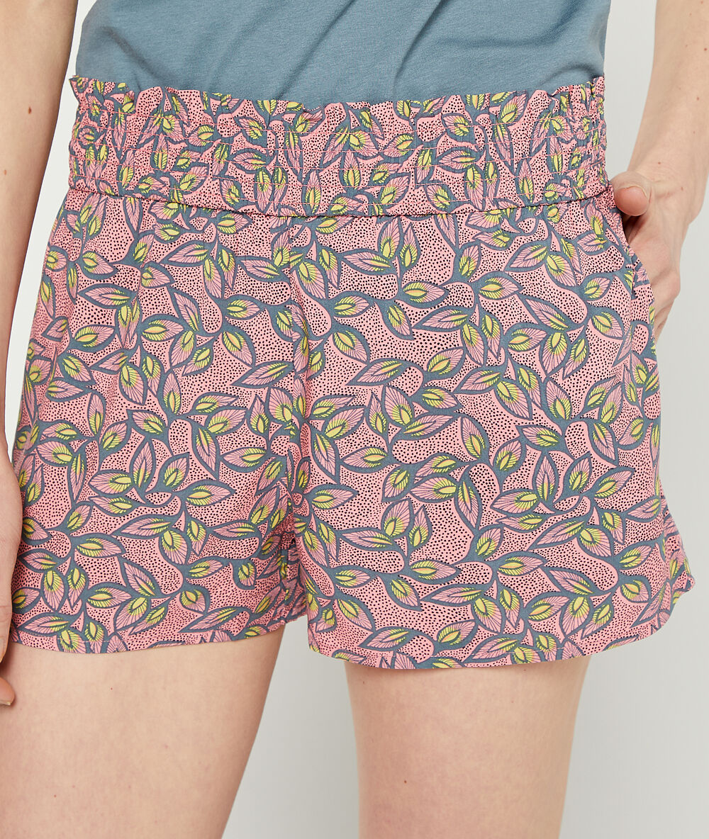 Short imprimé feuillage rose.