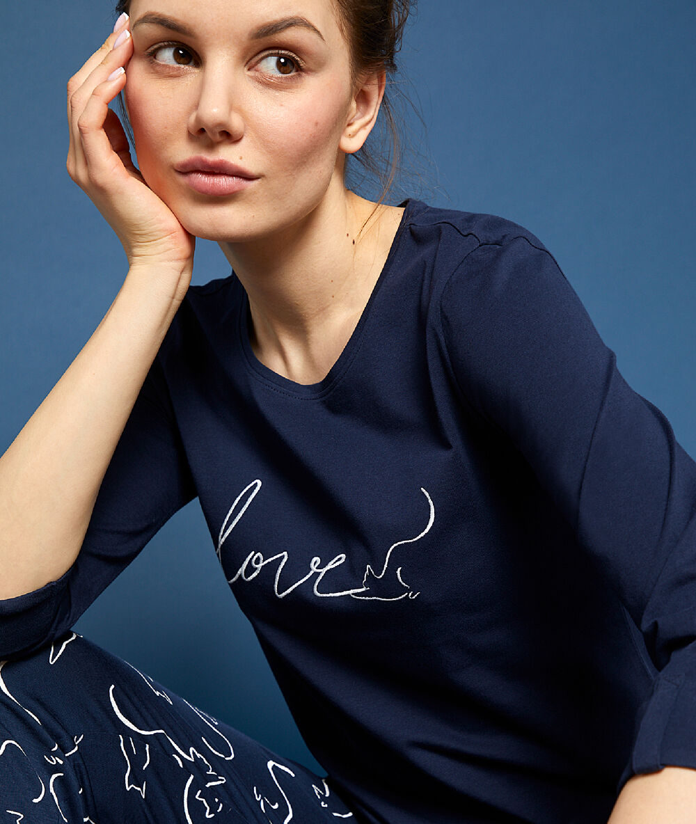 Top imprimé "love" bleu.