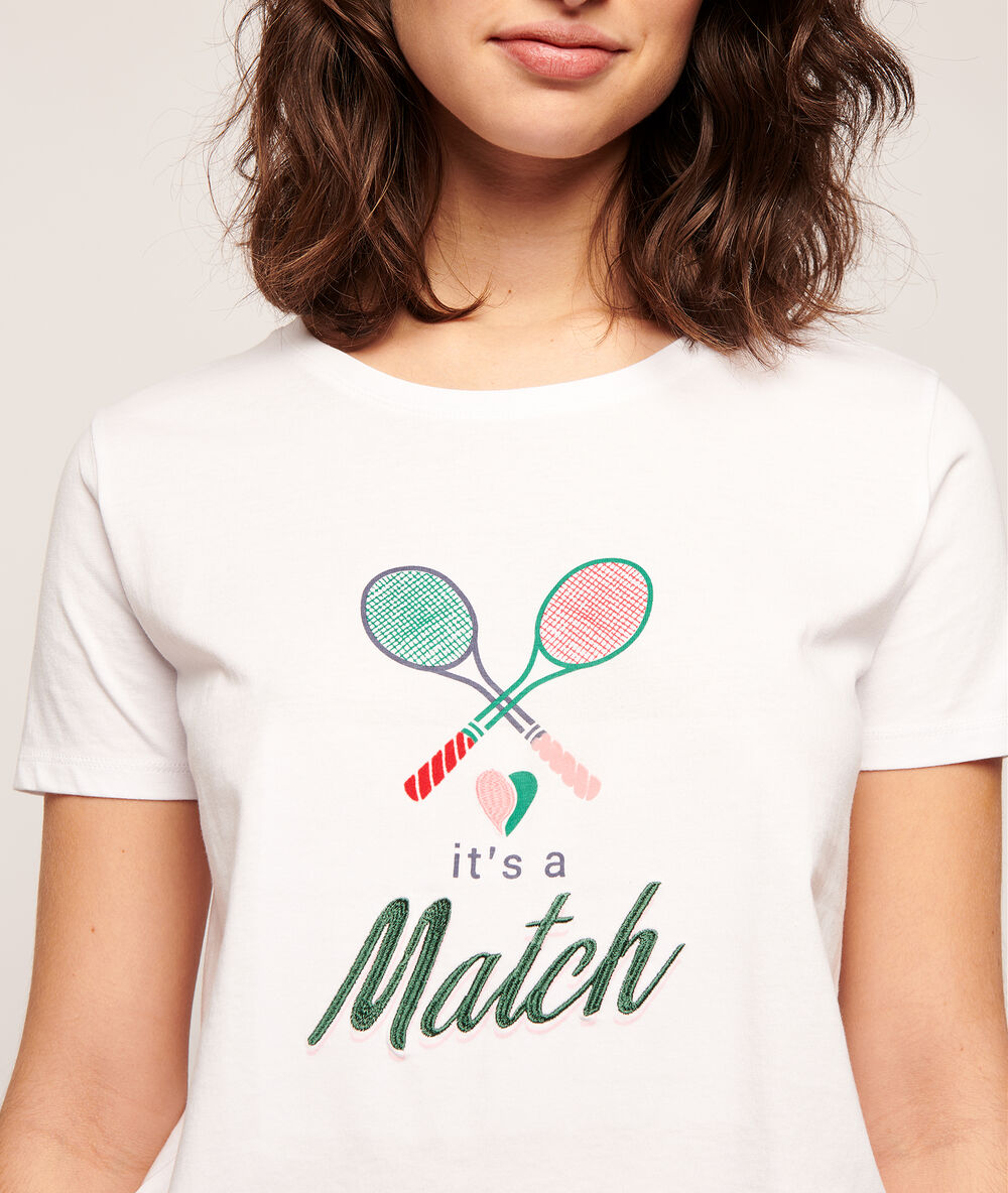 T-shirt mit print „it's a match“ und tennisschläger ekrü.