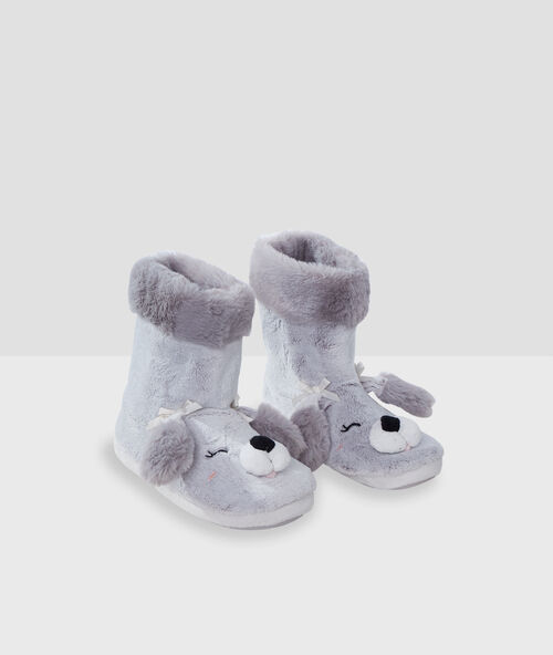 Chaussons bottines chien gris.