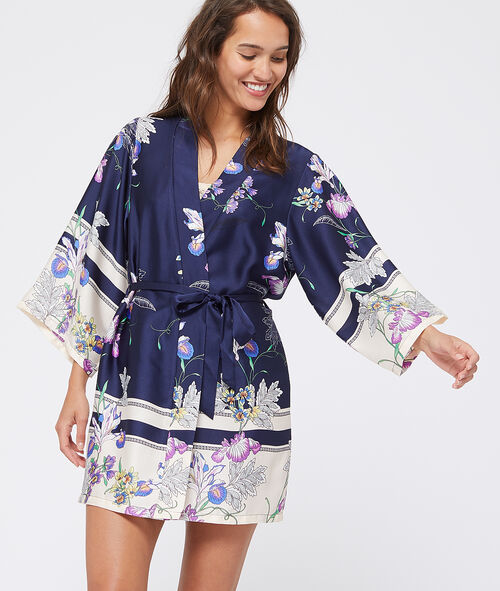 Seidig schimmernder Kimono mit floralem Print Seidig schimmernder Kimono mit floralem Print
