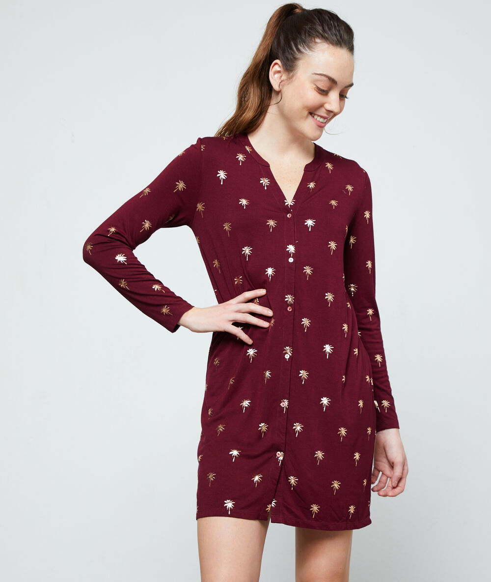 Nachthemd mit palmen-print grenat burgund.