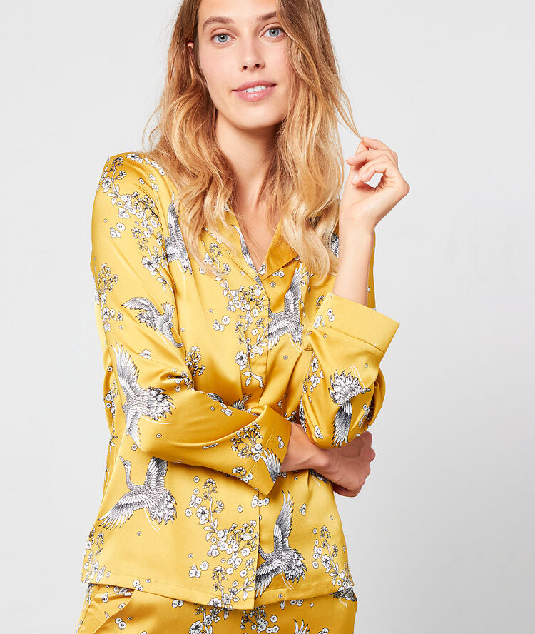 Chemise de pyjama imprimé oiseaux anis.