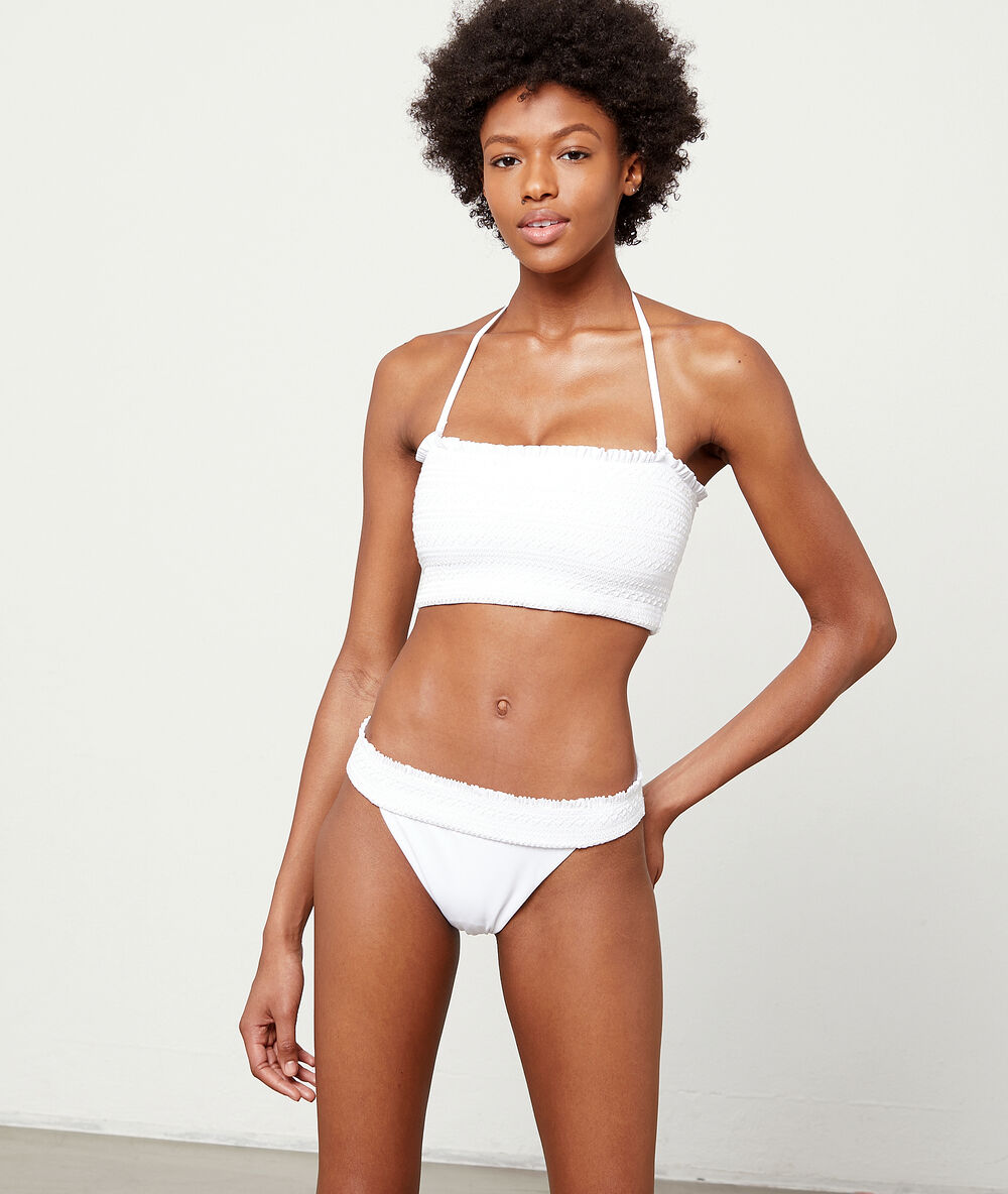 Bikinioberteil, breites bandeau, bestickt ekrü.