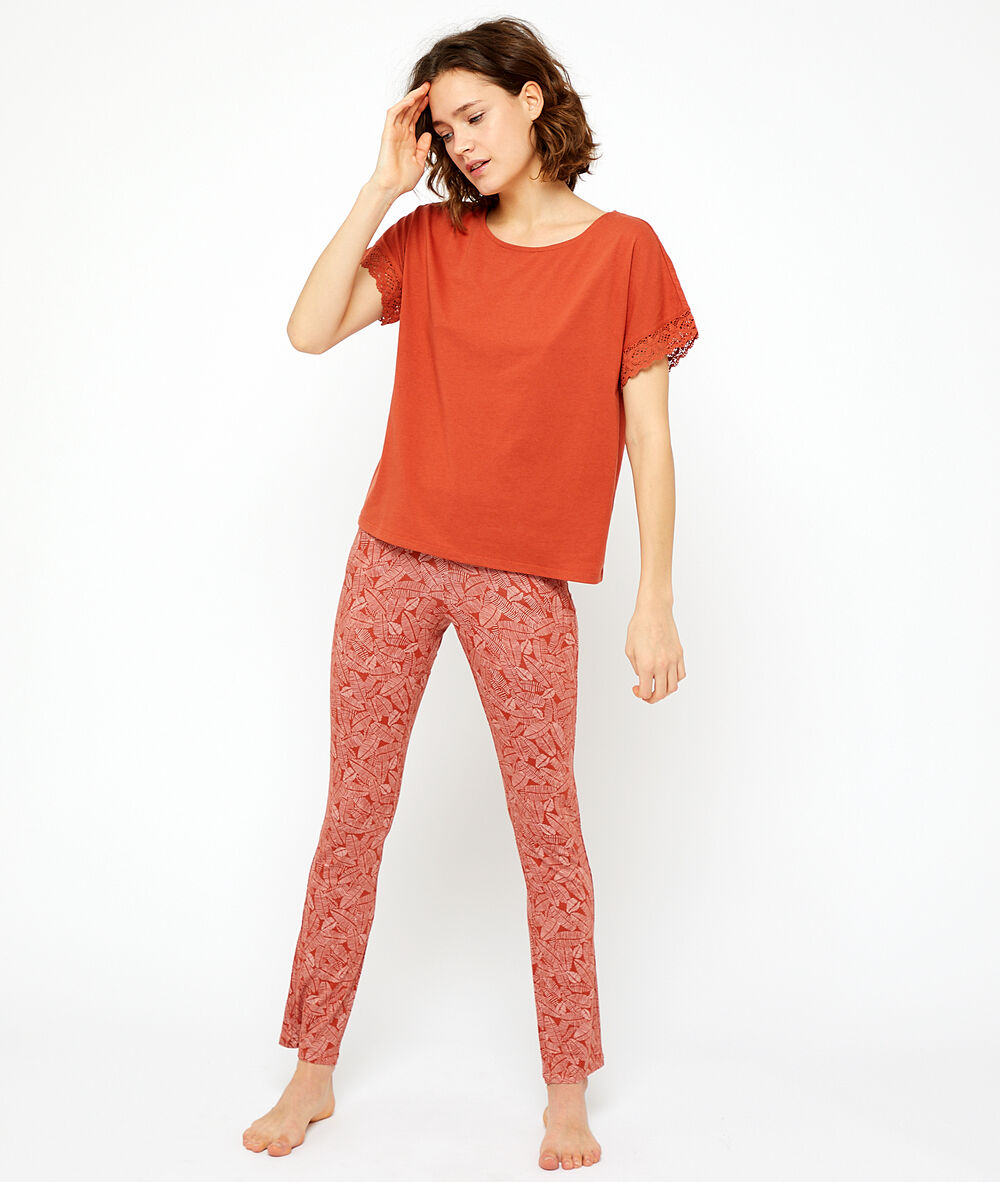 Pantalon imprimé brique roux.