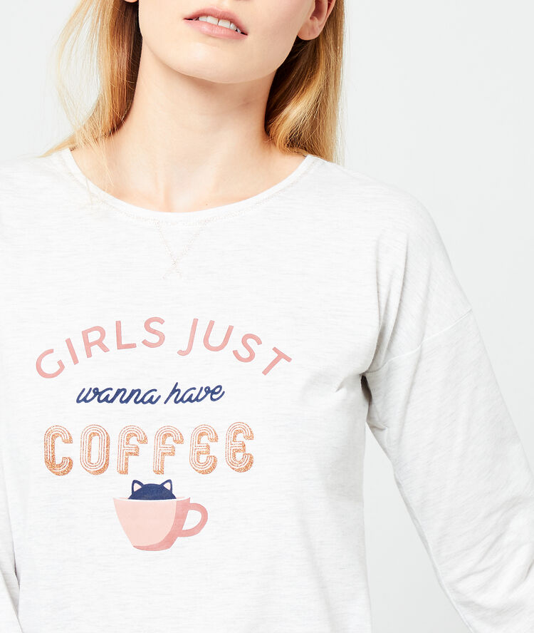 Top mit print „girls just wanna have coffee“ ekrü.