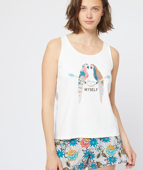 Top mit papageien-print ekrü.
