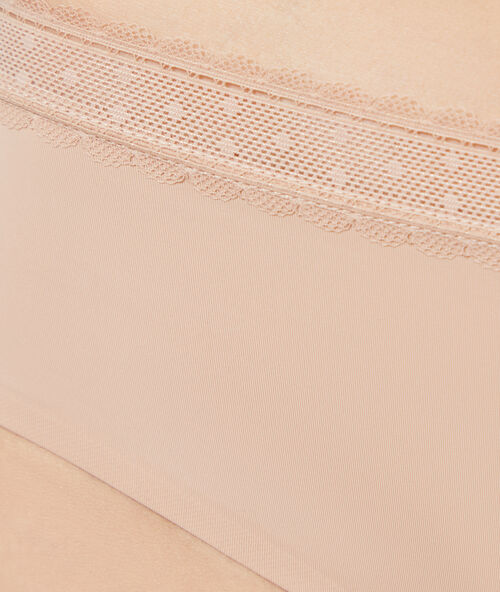 Shorty micro et dentelle beige/ peau.