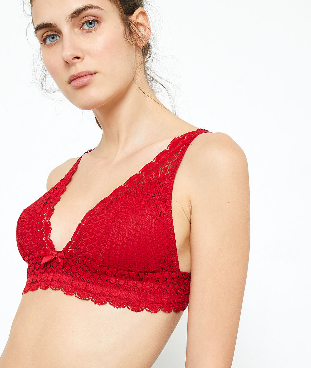 Soutien-gorge n°8 - triangle sans armatures, pads amovibles rouge.