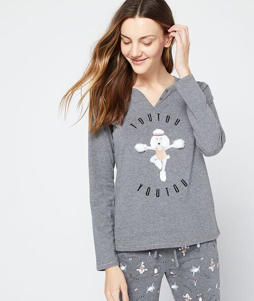 Top imprim&eacute; caniche message "toutou youtou" gris.