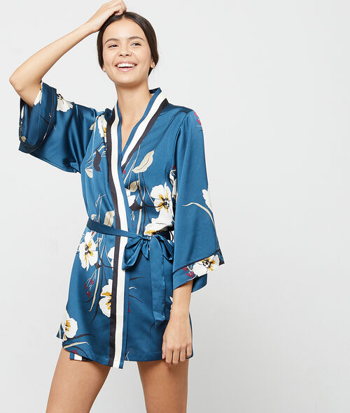 Kimono satin imprimé fleuri Kimono satin imprimé fleuri