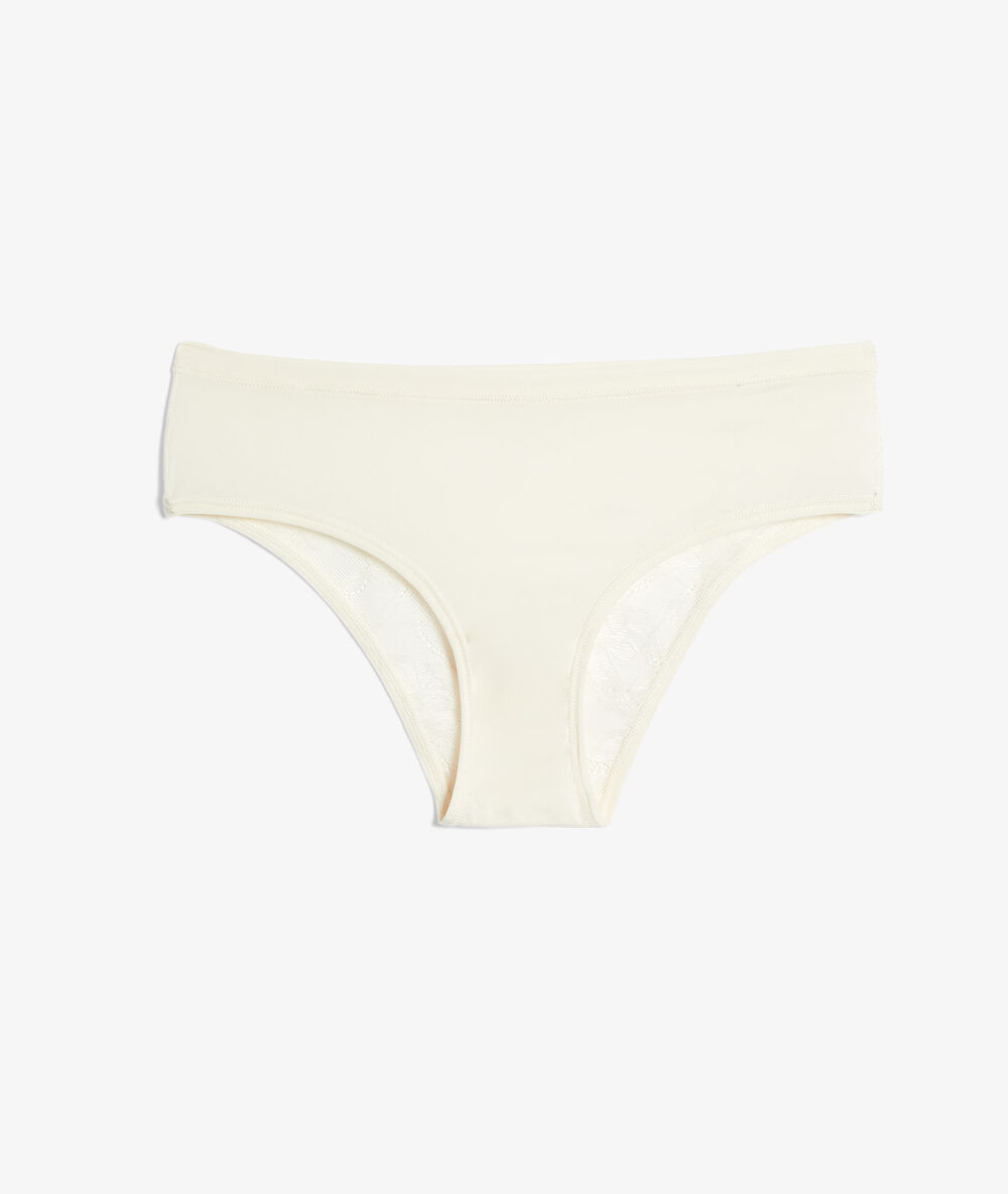 Hipster en dentelle et microfibre extensible ecru.