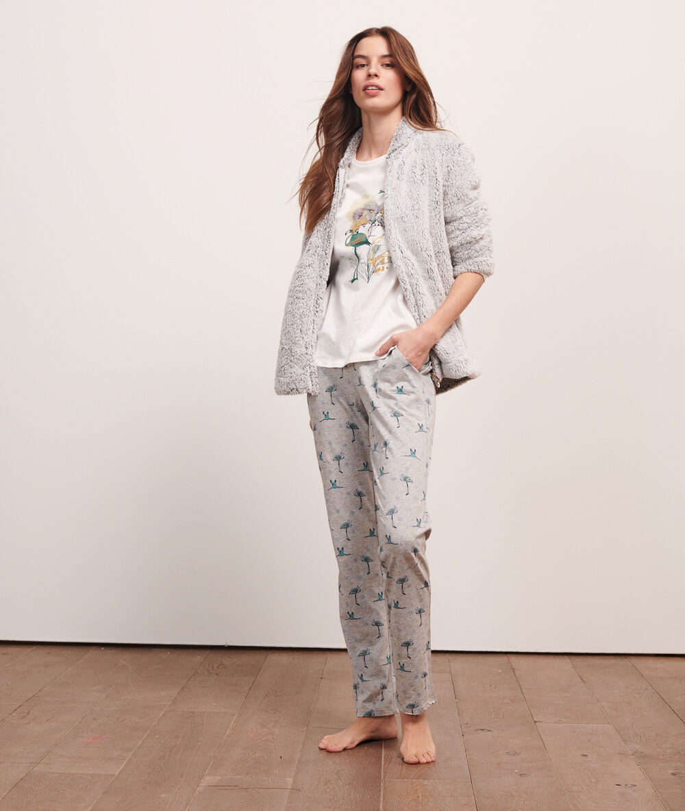 Pyjama 3 pièces "oiseaux" gris.