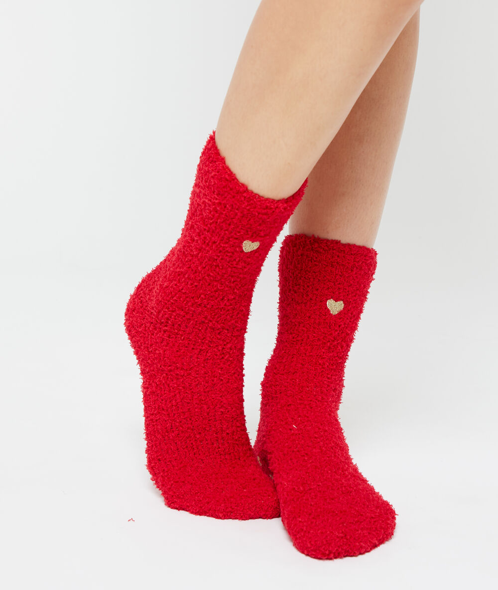 Chaussettes homewear rouge.