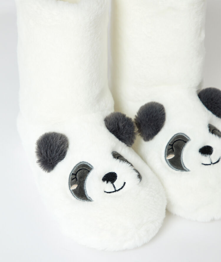 Hausstiefel panda aus kunstpelz ekrü.