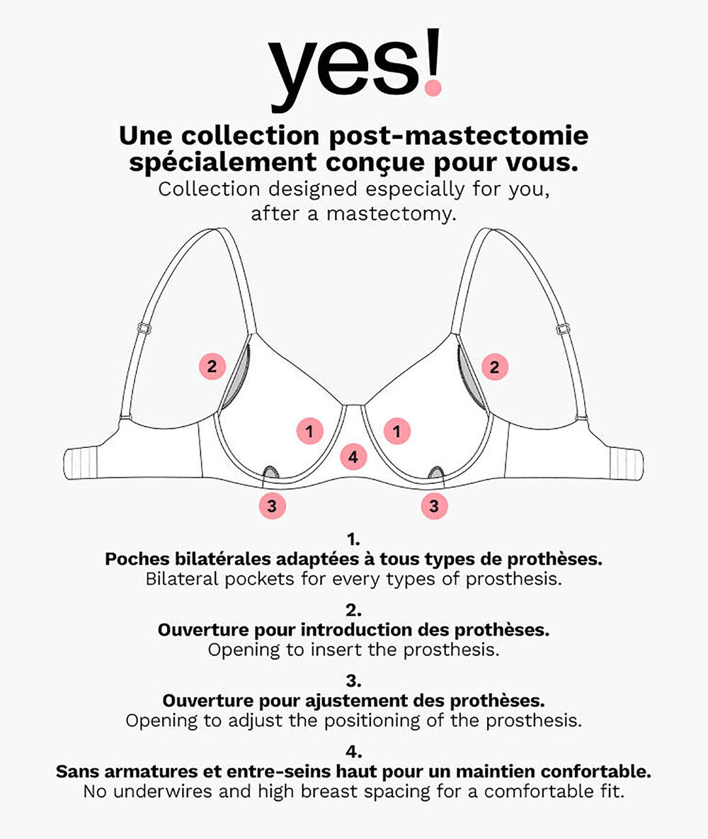 Soutien-gorge post-mastectomie coques fines noir.