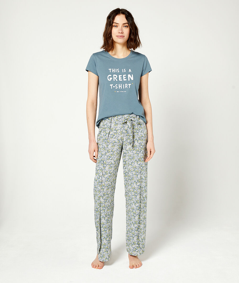 Pantalon imprimé feuillage kaki.
