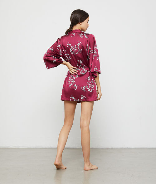 Kimono satiné imprimé fleuri Kimono satiné imprimé fleuri